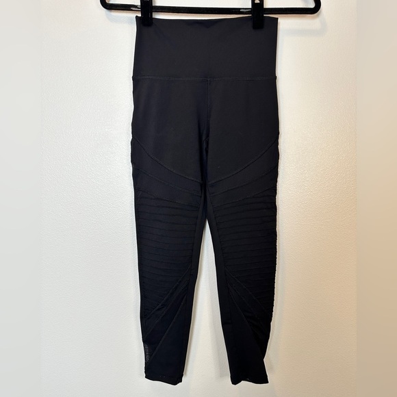 Aerie Women’s Sz Small Black Leggings Moto Mesh Ankle Skinny Athletic Textured - Picture 1 of 5